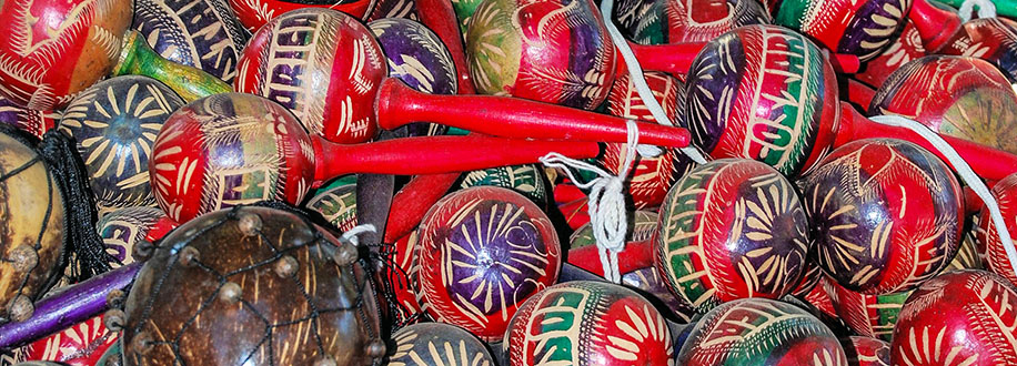 market display of colorful maracas, Costa Rica