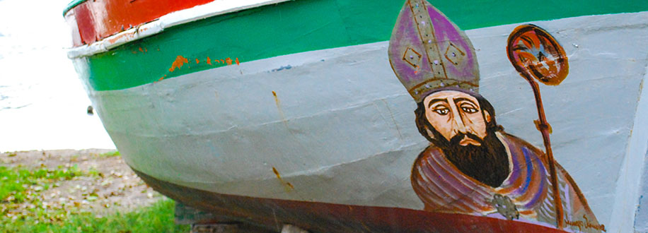 brightly painted boat in Messina, Sicily