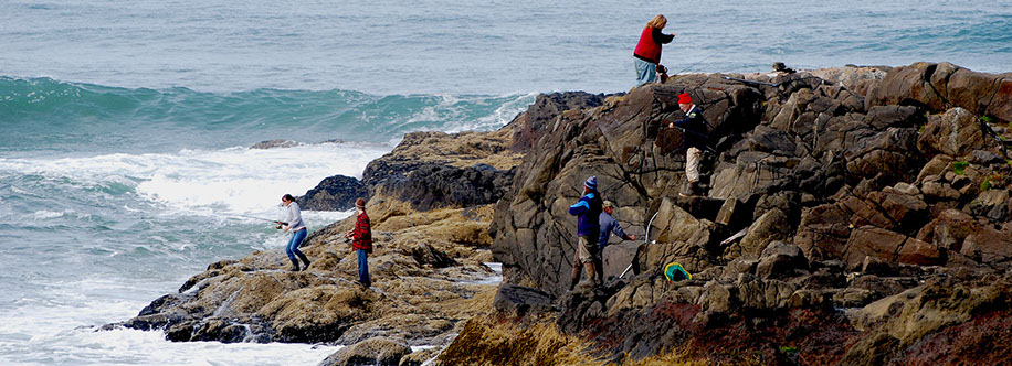 salmon fishing at mouth of Yachats Creek, Oregon