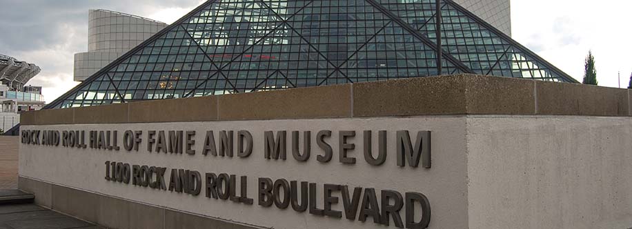 exterior view of the Rock and Roll Hall of Fame and Museum in Cleveland, Ohio